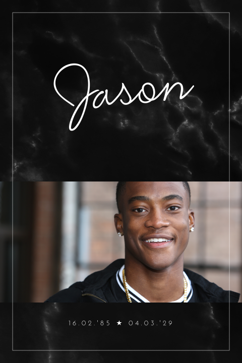 Enkele rouwkaart met zwart marmeren achtergrond