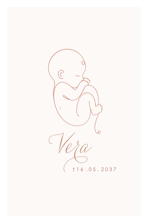 Liefdevolle rouwkaart voor een kindje met lijntekening van een baby