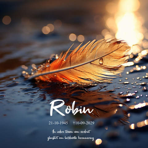 Rouwkaart veer waterdruppels zonsondergang
