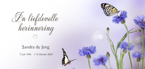 Bedankkaart na overlijden met bloemen paars en vlinders
