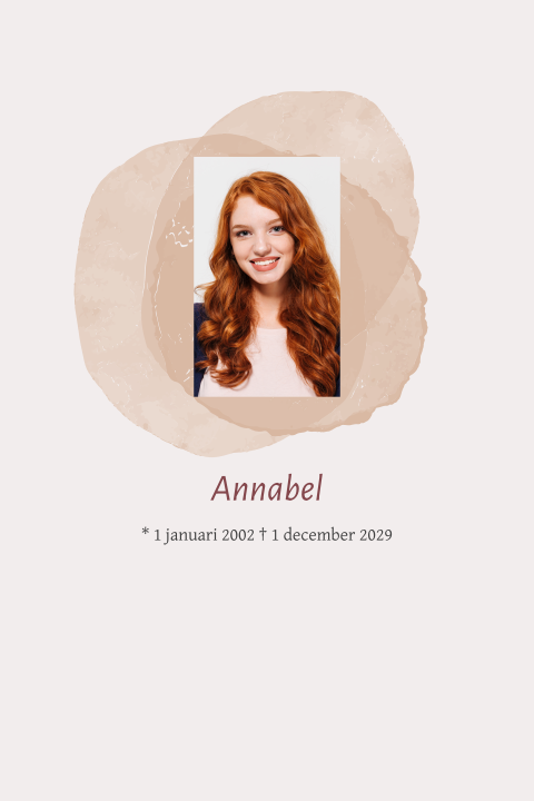 Rouwkaart foto met bruine waterverf voor een vrouw