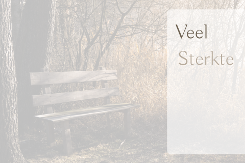 Kaart sterkte wensen met houten bankje bij boom in bos winter herfst