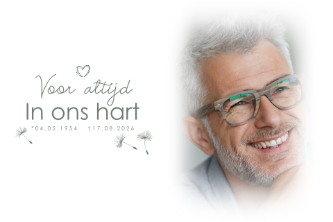 Bedankkaart rouw foto man modern met paardenbloem