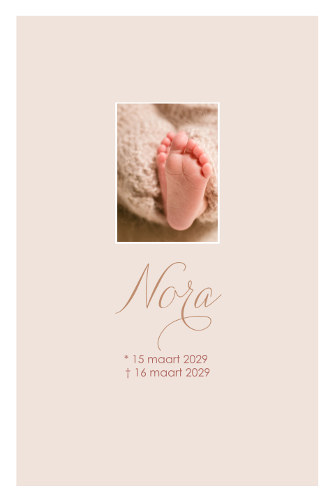 Rouwkaart baby meisje met roze achtergrond en eigen foto