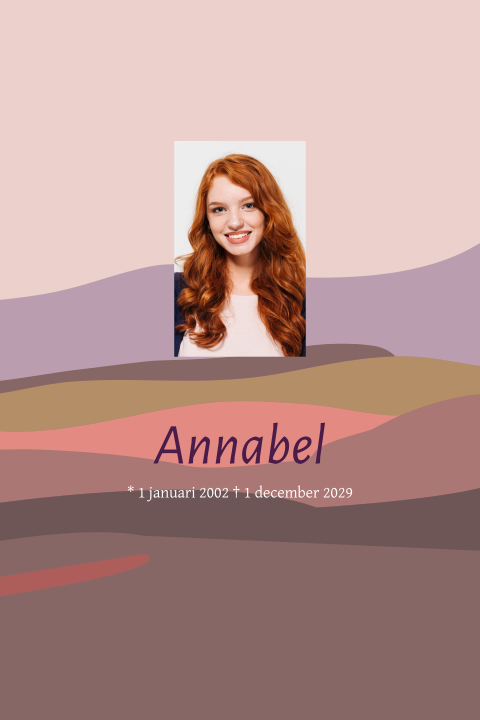 Rouwkaart modern voor een vrouw met bergen in warme kleuren