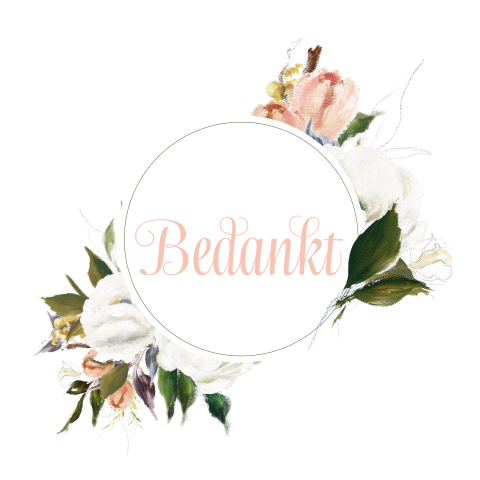 Bedankkaart na overlijden voor een vrouw met olieverf bloemen wit roze