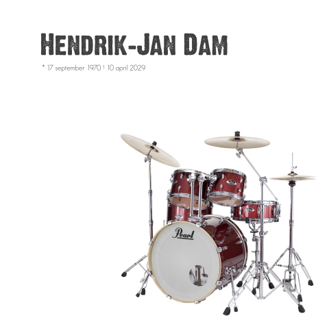 Moderne rouwkaart met foto drumstel