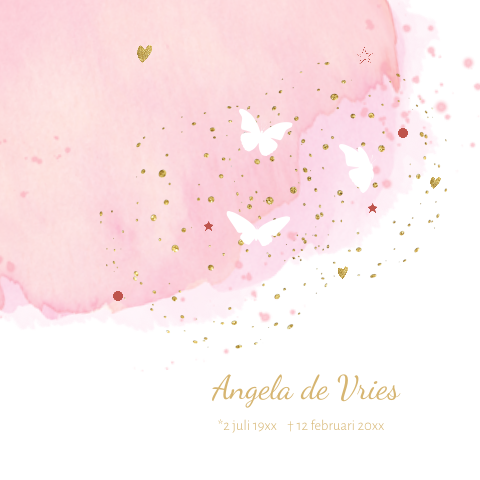 Moderne rouwkaart goud spetters en watercolour effect