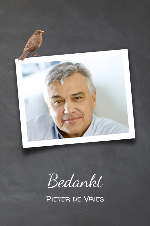 Bedankkaart voor een man met krijtbord, vogeltje en eigen foto
