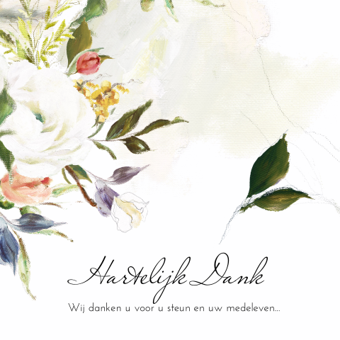 Bedankkaart na overlijden vrouw met bloemen en takjes