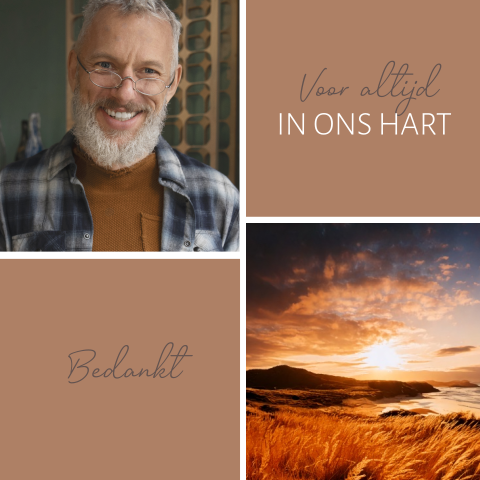 Een moderne bedankkaart met koperkleur vlakken en eigen foto