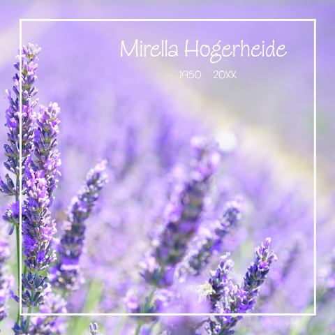 Rouwkaart voor een vrouw met paarse lavendel planten 