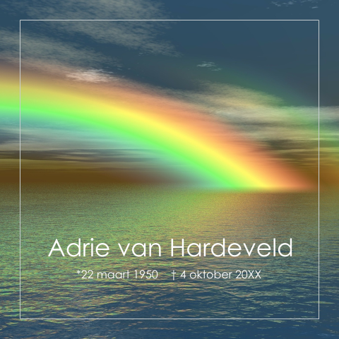 Moderne rouwkaart met rouwrand en regenboog