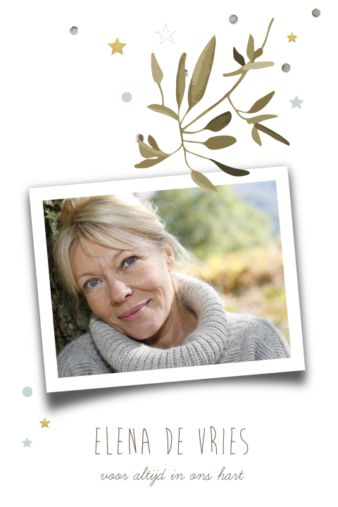 Moderne foto rouwkaart met speels vallende bladeren