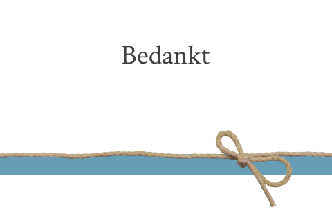 Eenvoudige bedankkaart blauwe rand met touwtje