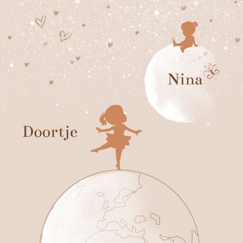 Een lief silhouet geboorte-rouwkaartje voor een tweeling of een zusje