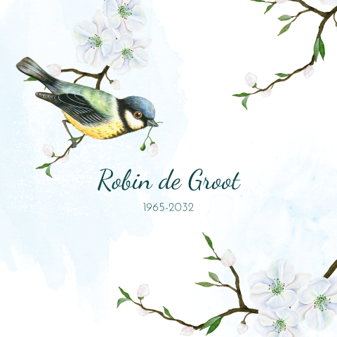 Rouwkaart takjes bloesem en koolmees vogel