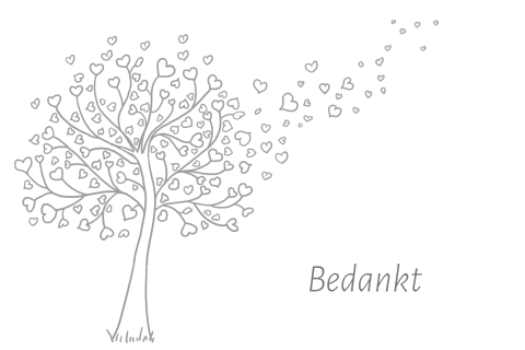 Mooi bedankkaartje overleden baby of kind getekende boom met hartjes