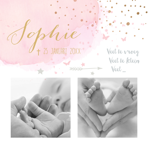 Foto rouwkaart voor een baby meisje met vlinder