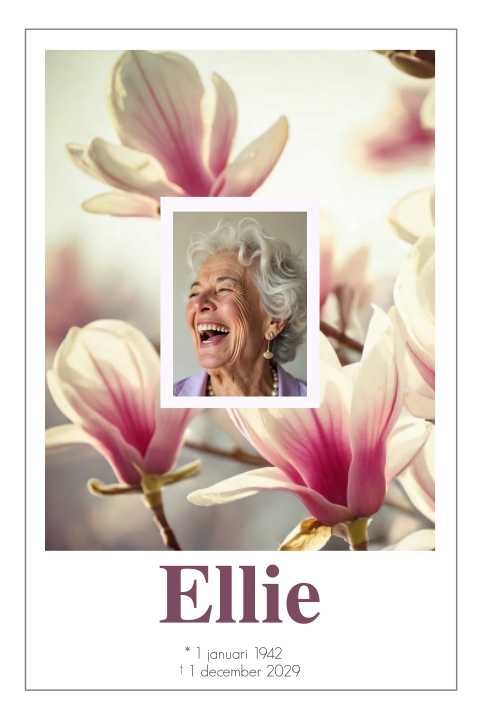 Rouwkaart voor een vrouw met roze witte bloesem