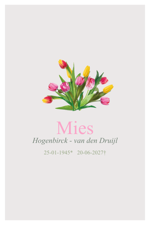 Rouwkaart met geschilderde tulpen