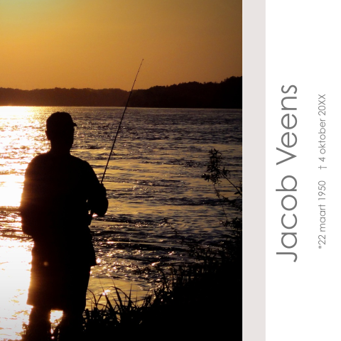 Mooie rouwkaart hengelaar visser met foto van visnetten en zand