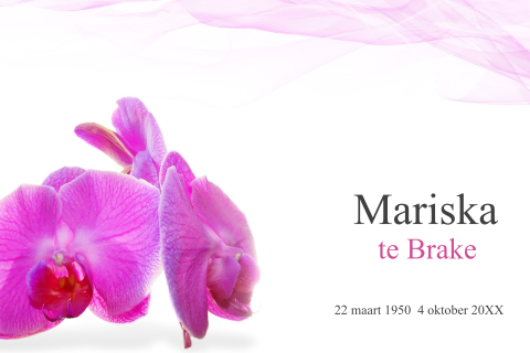 Stijlvolle warme rouwkaart vrouw met roze orchidee