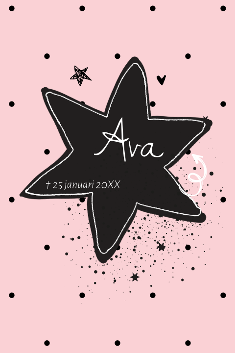 Rouwkaartje kind meisje met zwarte ster