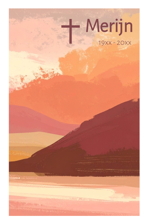 Rouwkaart voor een vrouw met abstracte zonsondergang en bergen 