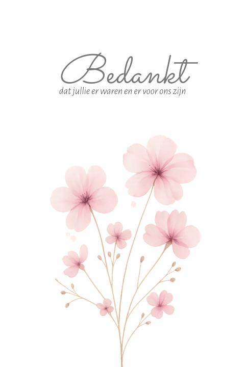 Bedankkaart na overlijden vrouw met roze bloemen