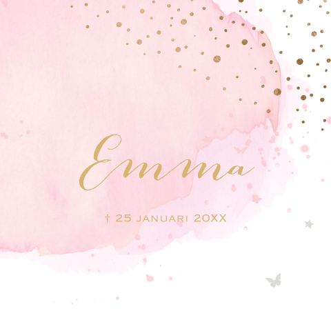 Rouwkaartje kind meisje roze waterverf