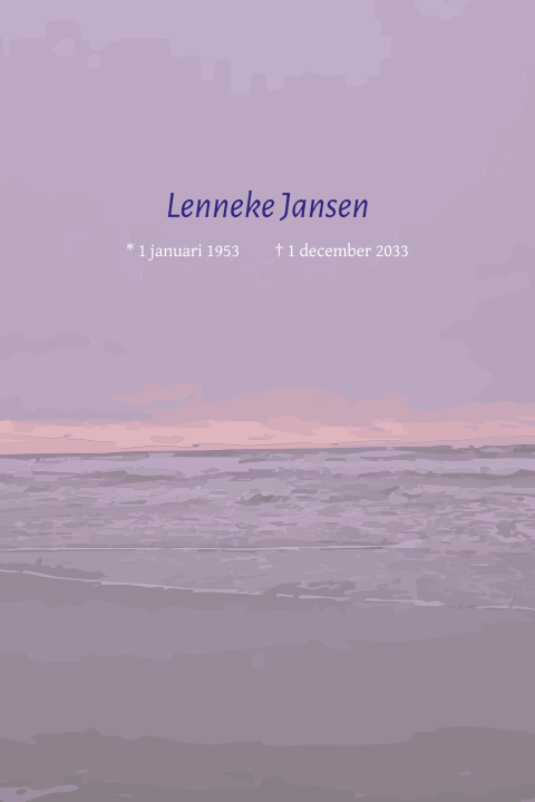 Rouwkaart met tekening van zonsondergang in zee