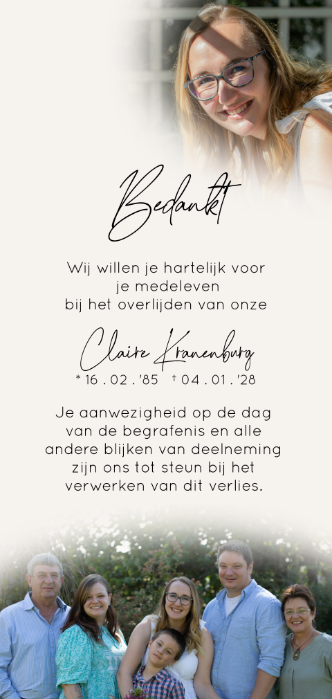 Mooie langwerpige bedankkaart vrouw met fotocollage