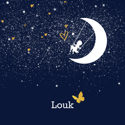 Rouwkaart silhouet baby met foto vlinder en sterretjes jongen