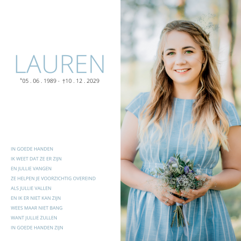 Moderne, strakke vierkante rouwkaart voor een vrouw