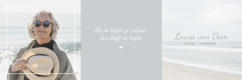 Rouwkaart drieluik voor een vrouw met zee strand en eigen foto