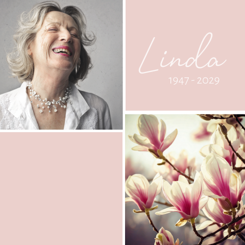 Rouwkaart vrouw met foto van magnolia bloesem en ruimte voor een foto