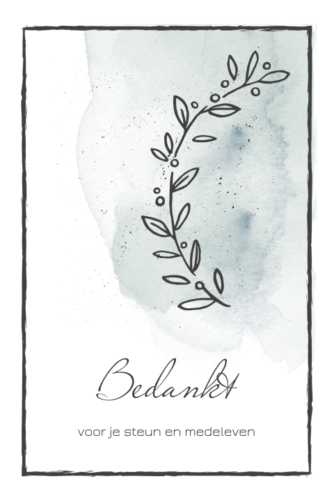 Bedankkaart overlijden kader en watercolor groen met takje