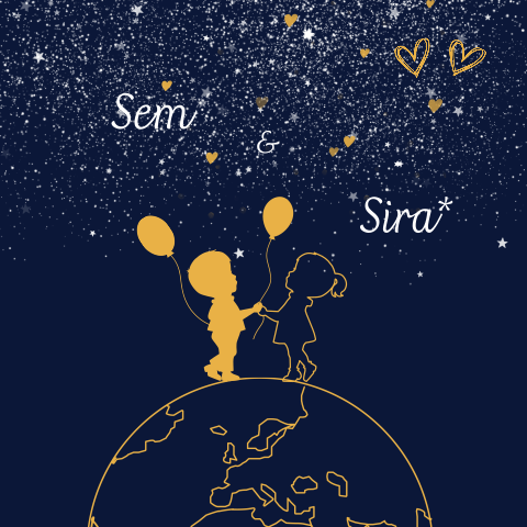 Tweeling rouwkaart met silhouet en sterrenhemel