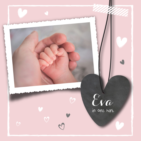 Rouwkaart kind meisje met hart en eigen foto