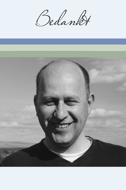 Trendy bedankkaart met foto in blauw tinten