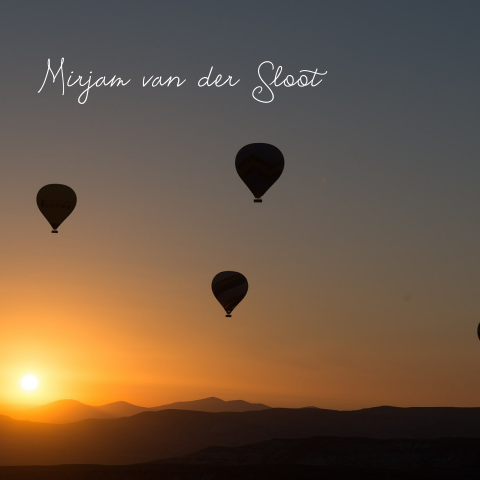 Blauwe warme rouwkaart zon en luchtballonnen