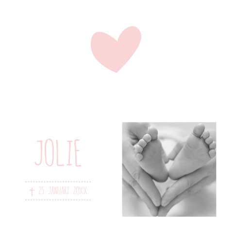 Rouwkaartje baby meisje met foto en roze hart
