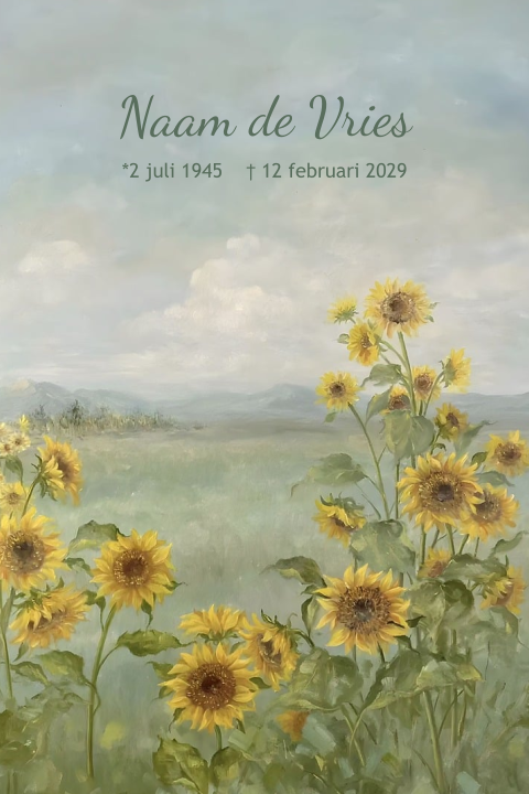 Rouwkaart man vrouw met zonnebloemen in een veld