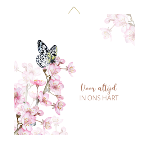 Tegeltje keramiek herinnering vrouw met vlinder en bloesem