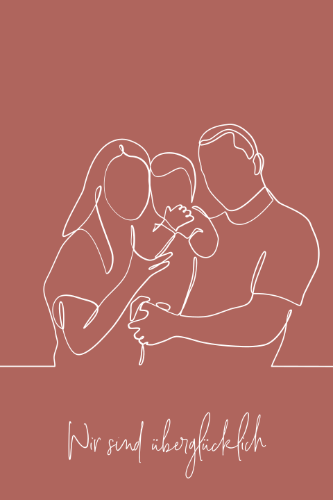 Süße Geburtskarte mit den Konturen Ihrer Familie