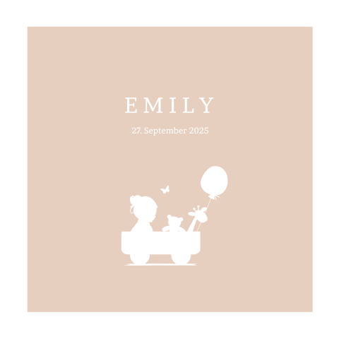 Süße Geburtskarte mit Mädchen in Spielauto