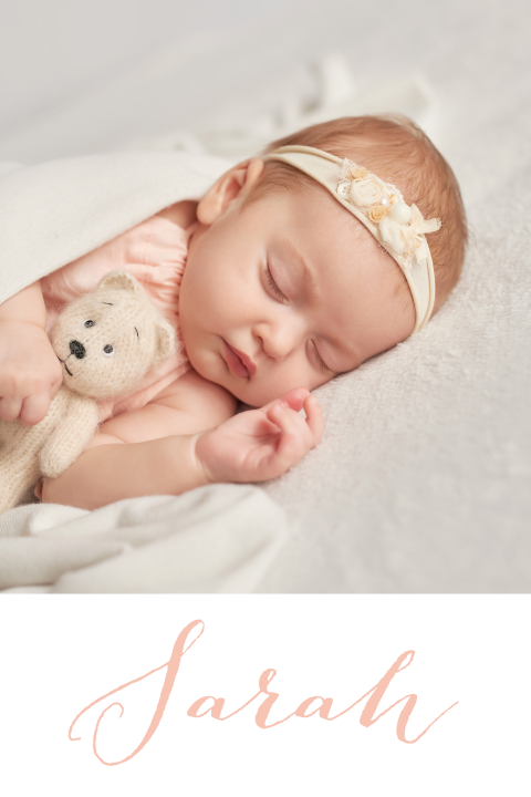 Geburtskarte mit Foto und Namen in eleganter Schrift