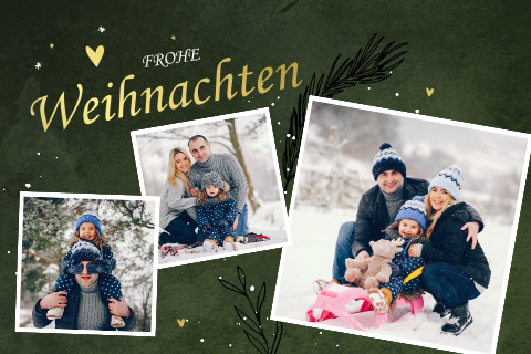 Festliche Weihnachtskarte mit grünem Hintergrund und Foliendruck