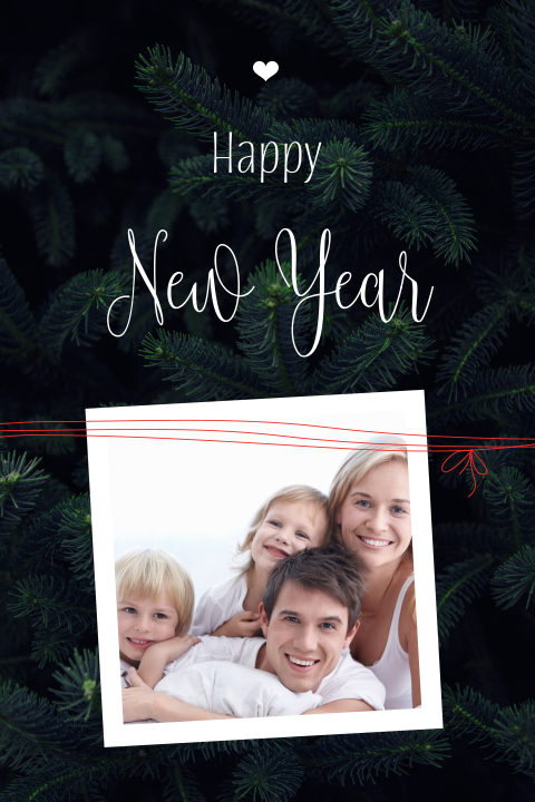 Weihnachskarte mit Tannenzweigen im Hintergrund und Ihrem Bild